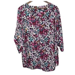 Torrid Womens Top Harper L/S Button Down Bright Animal Print Maximalism Size 3